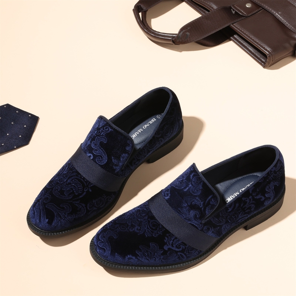 Men's Stylish Velvet Tuxedo Dress Shoes - BLUE - 5