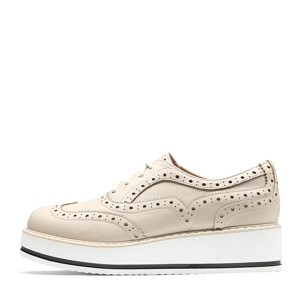 Women's Elegant Wingtip Platform Oxfords - KHAKI - 1