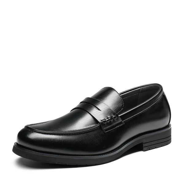Men's Smooth PU Leather Penny Loafers - BLACK -  0