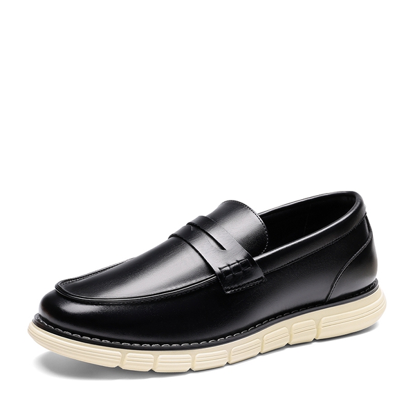 [EZFlex GlideBreeze] Men's PU Leather Penny Loafers - BLACK -  0