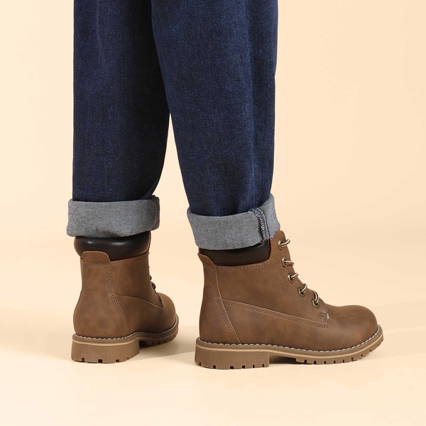 Boys' Fur-Lined Combat Winter Boots - BROWN - 8