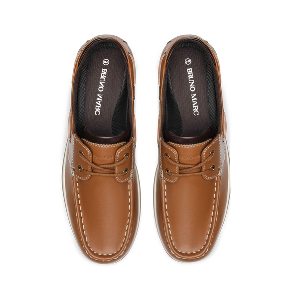 Men's Vegan Leather Boat Loafers - BROWN - 2