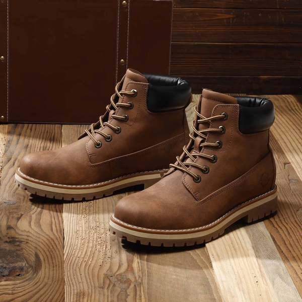 Men's Slip-Resistant Lace-Up Boots - BROWN - 8