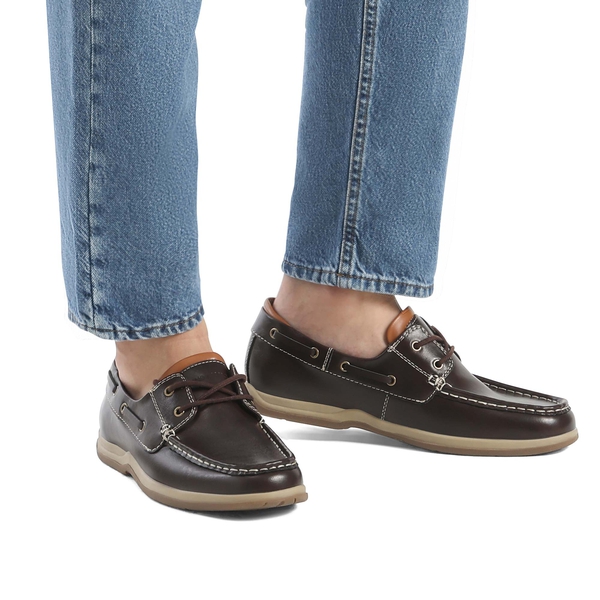 Men's Vegan Leather Boat Loafers - DARK BROWN - 5