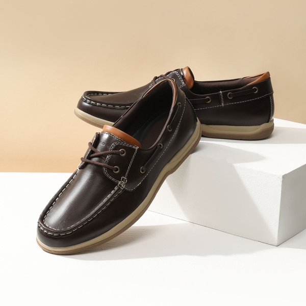 Men's Vegan Leather Boat Loafers - DARK BROWN - 8