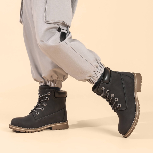 Boys' Fur-Lined Combat Winter Boots - BLACK - 5