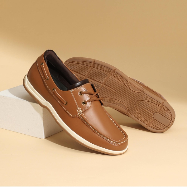 Men's Vegan Leather Boat Loafers - BROWN - 8