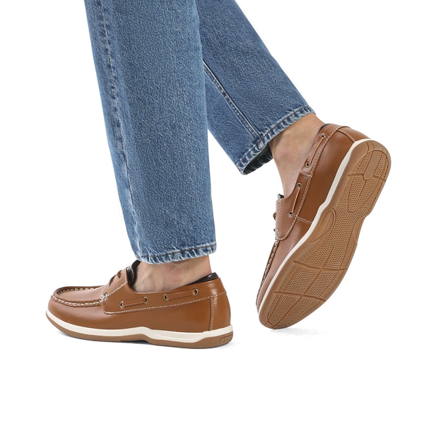 Men's Vegan Leather Boat Loafers - BROWN - 7