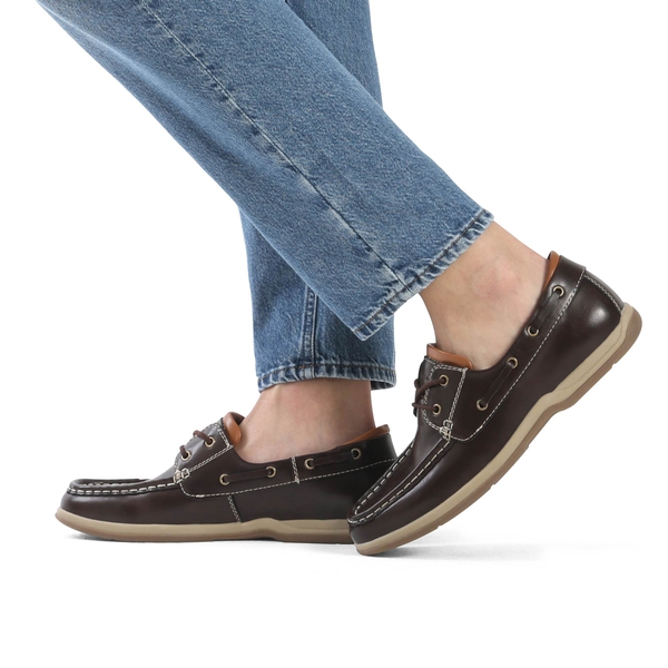 Men's Vegan Leather Boat Loafers - DARK BROWN - 6