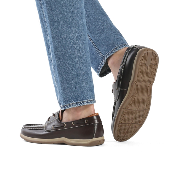 Men's Vegan Leather Boat Loafers - DARK BROWN - 7