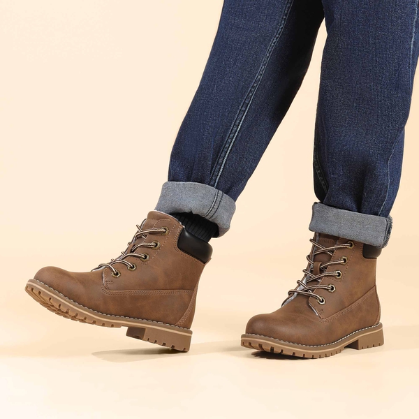 Boys' Fur-Lined Combat Winter Boots - BROWN - 7