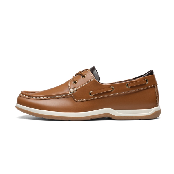 Men's Vegan Leather Boat Loafers - BROWN - 1