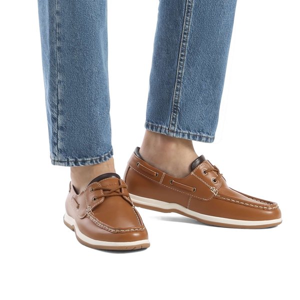 Men's Vegan Leather Boat Loafers - BROWN - 5