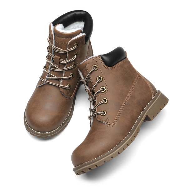 Boys' Fur-Lined Combat Winter Boots - BROWN - 2