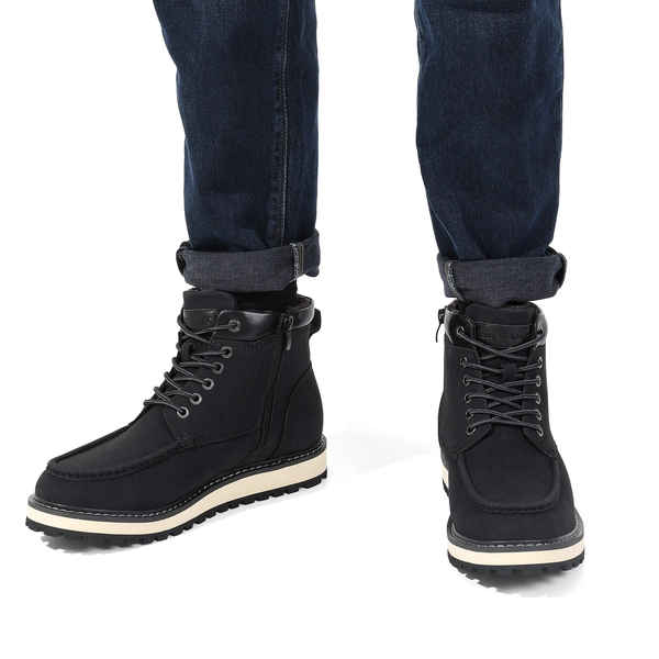Men's Moc Toe Fur-Lined Boots - BLACK - 8
