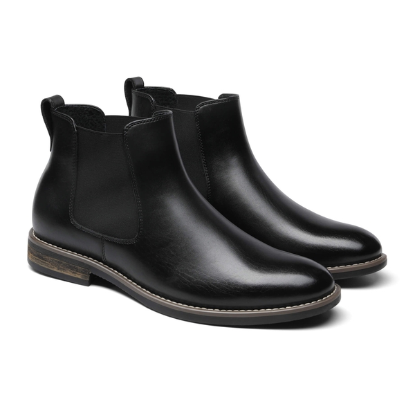 Men's Vegan Leather Dress Chelsea Boots - BLACK - 3