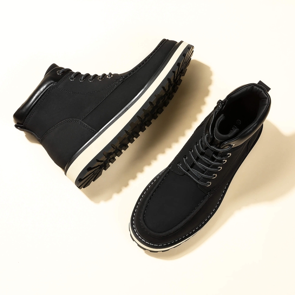 Men's Moc Toe Leather Fashion Boots - BLACK - 1