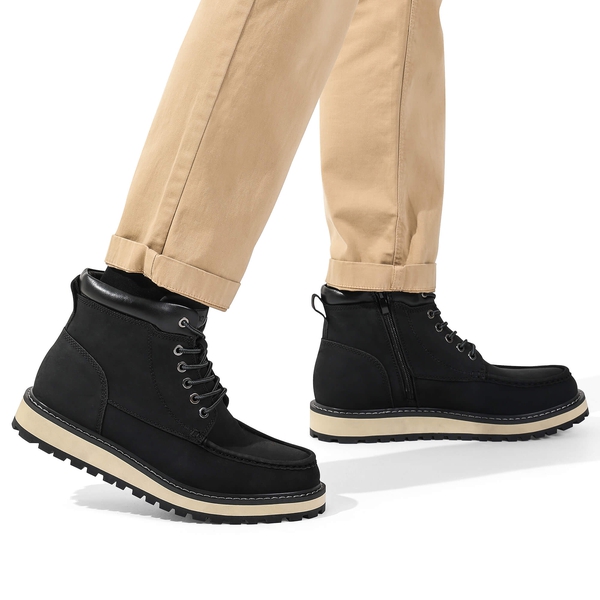 Men's Moc Toe Leather Fashion Boots - BLACK - 7