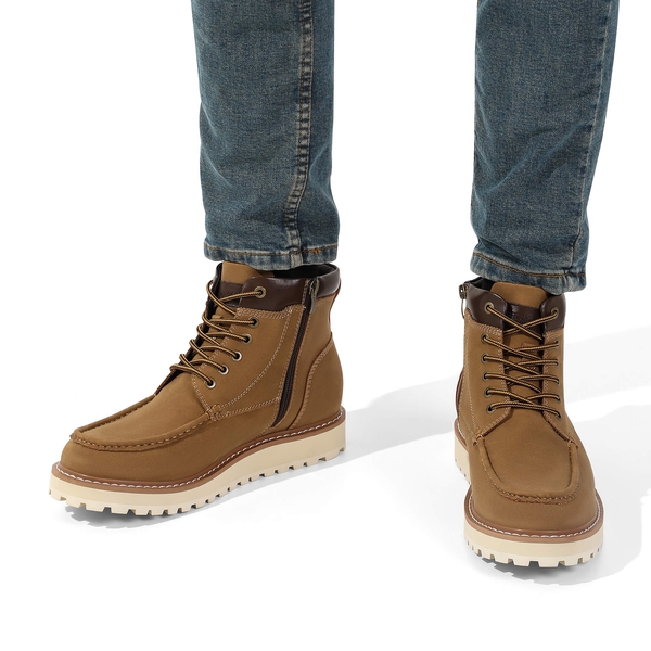 Men's Moc Toe Leather Fashion Boots - BROWN - 6