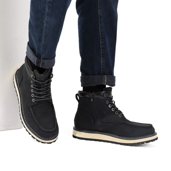 Men's Moc Toe Fur-Lined Boots - BLACK - 6