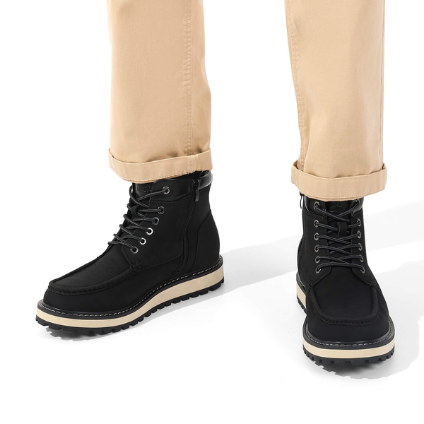 Men's Moc Toe Leather Fashion Boots - BLACK - 6