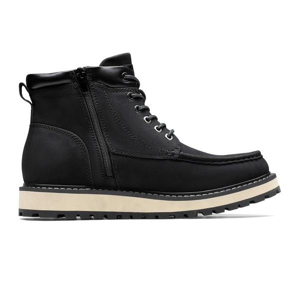 Men's Moc Toe Leather Fashion Boots - BLACK - 3