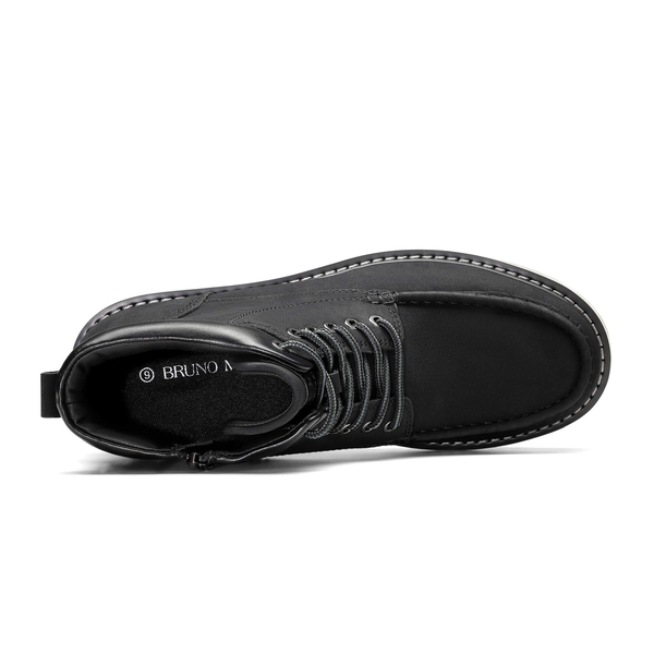 Men's Moc Toe Leather Fashion Boots - BLACK - 4