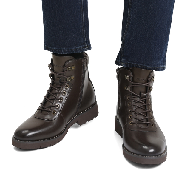 Men's Lace-Up Motorcycle Boots - DARK BROWN - 6