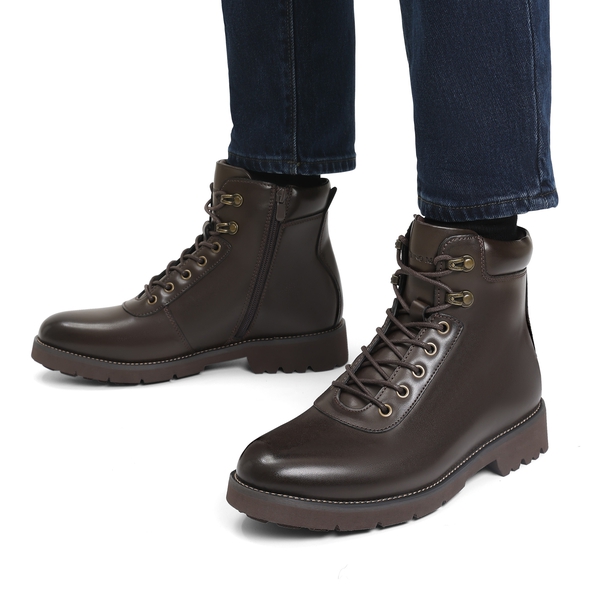 Men's Lace-Up Motorcycle Boots - DARK BROWN - 5