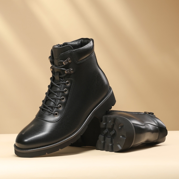 Men's Lace-Up Motorcycle Boots - BLACK - 8