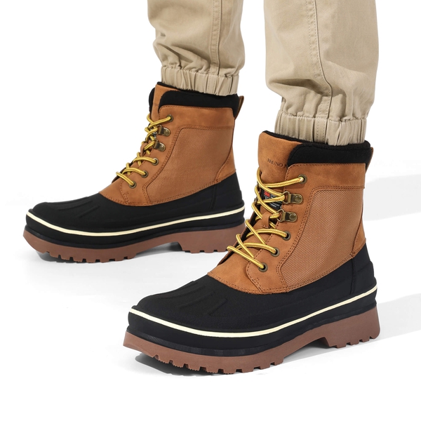 Men's Waterproof Insulated Snow Boots - BLACK-YELLOW - 8