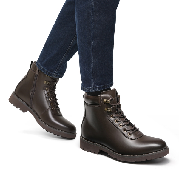 Men's Lace-Up Motorcycle Boots - DARK BROWN - 7