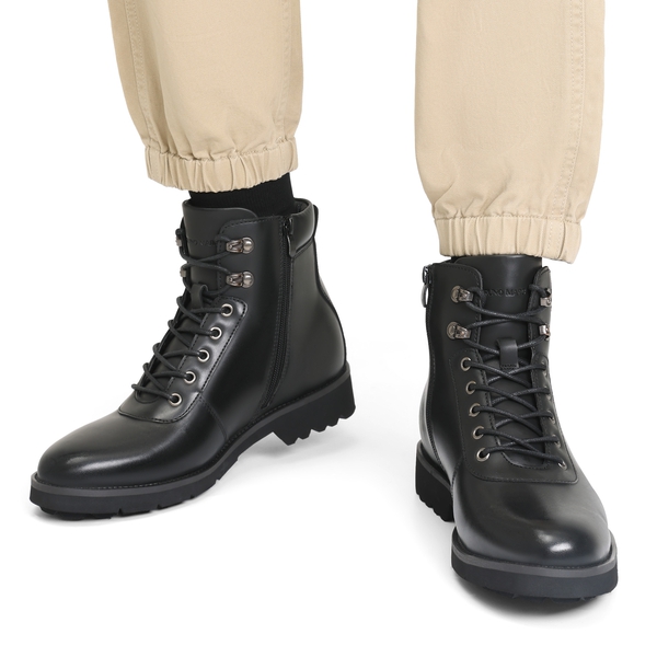 Men's Lace-Up Motorcycle Boots - BLACK - 6