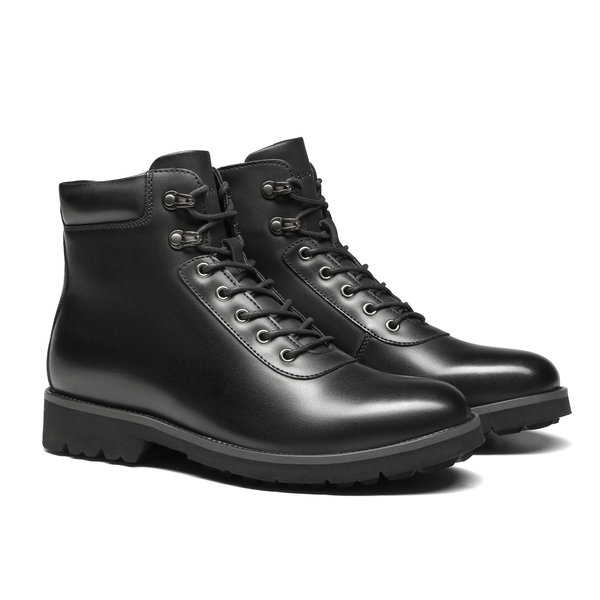 Men's Lace-Up Motorcycle Boots - BLACK - 2