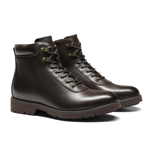 Men's Lace-Up Motorcycle Boots - DARK BROWN - 2