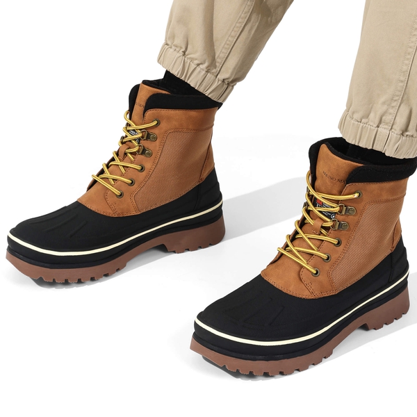 Men's Waterproof Insulated Snow Boots - BLACK-YELLOW - 7