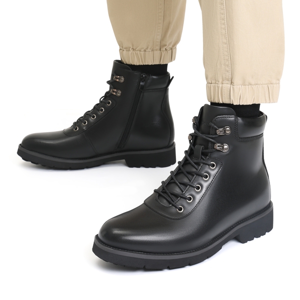 Men's Lace-Up Motorcycle Boots - BLACK - 5