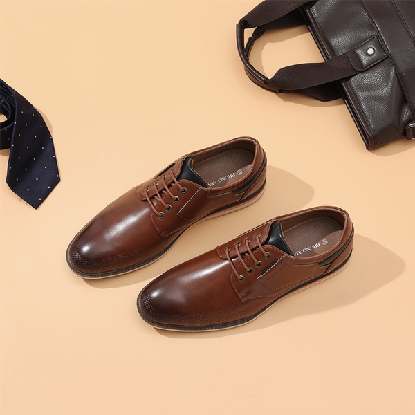 Men's Wide Lace-Up Casual Dress Sneakers - BROWN - 8