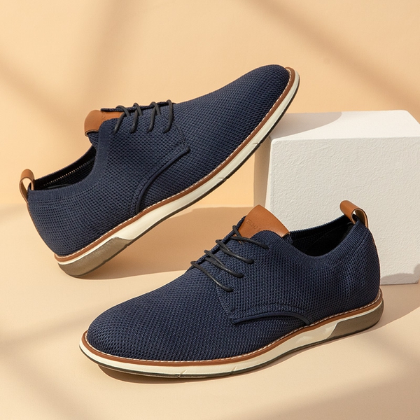 Men's Knitted Oxford Casual Dress Shoes - NAVY - 7
