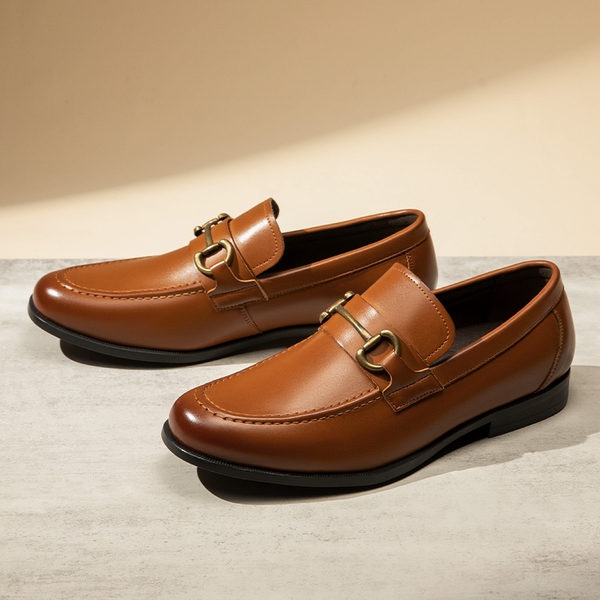 Men's Metallic Slip-On Dress Loafers - BROWN - 7