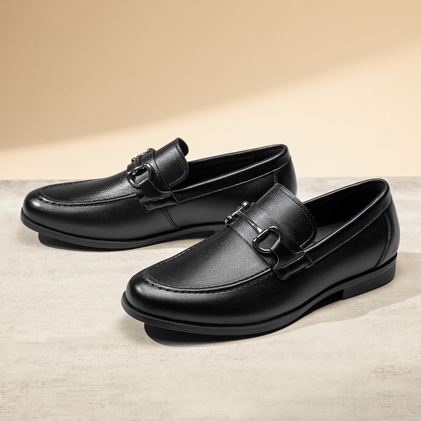 Men's Metallic Slip-On Dress Loafers - BLACK - 7