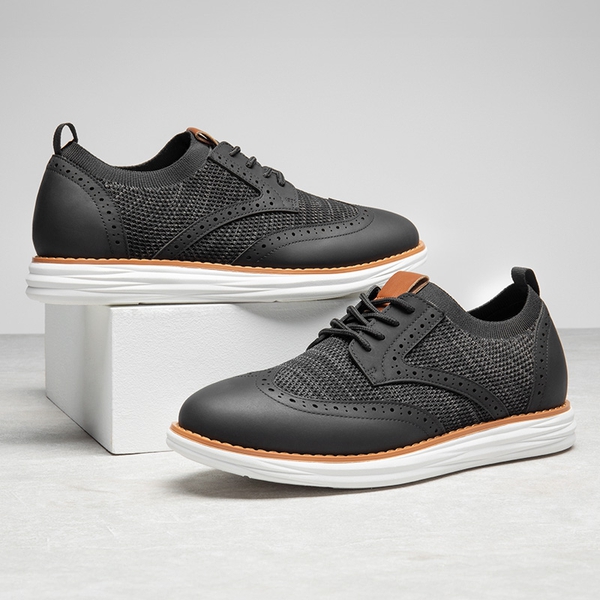 [KnitFlex SmartCraft+] Men's Wingtip Mesh Oxford Sneakers - BLACK - 1