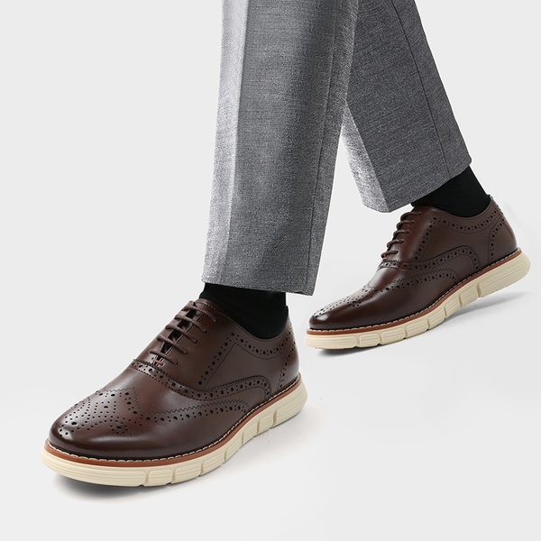 [CrossFlex NeatPolish+] Men's Wide PU Leather Dress Sneakers - DARK BROWN - 6