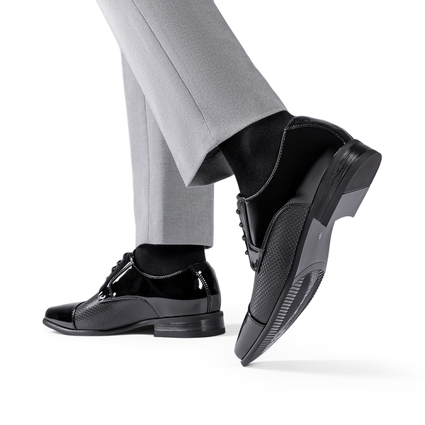 Men's Cap-Toe Patent Leather Oxford Shoes - BLACK-PAT - 7