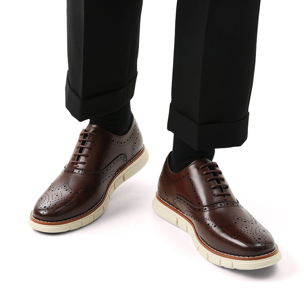 [CrossFlex NeatPolish+] Men's Wide PU Leather Dress Sneakers - DARK BROWN - 5