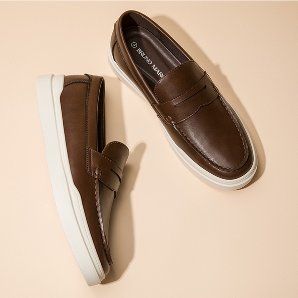 Men's Slip-On Casual Penny Loafers - DARK BROWN - 8