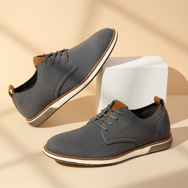 Men's Knitted Oxford Casual Dress Shoes - GREY - 7