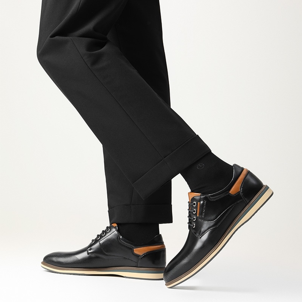 Men's Wide Lace-Up Casual Dress Sneakers - BLACK - 6