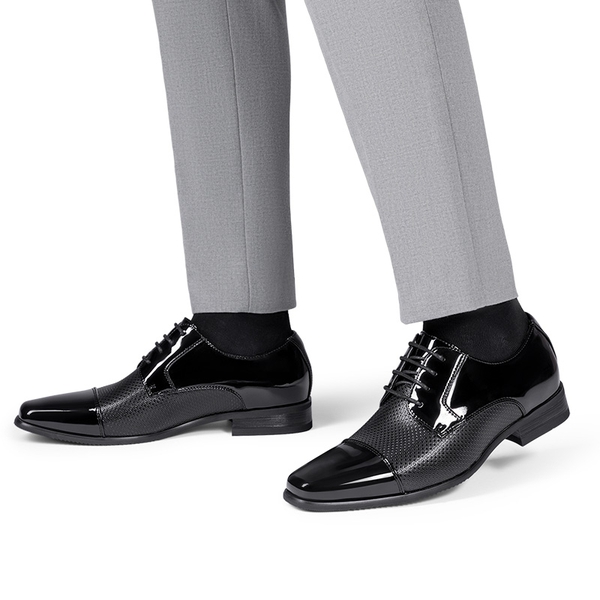 Men's Cap-Toe Patent Leather Oxford Shoes - BLACK-PAT - 6