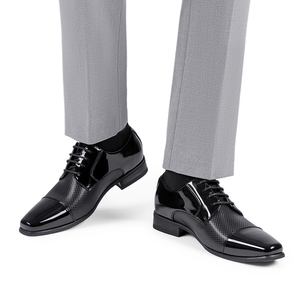 Men's Cap-Toe Patent Leather Oxford Shoes - BLACK-PAT - 5